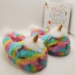 Wonder Nation Girls Multicolor Critter Unicorn Slippers Soft Plush Size 5-6 NEW